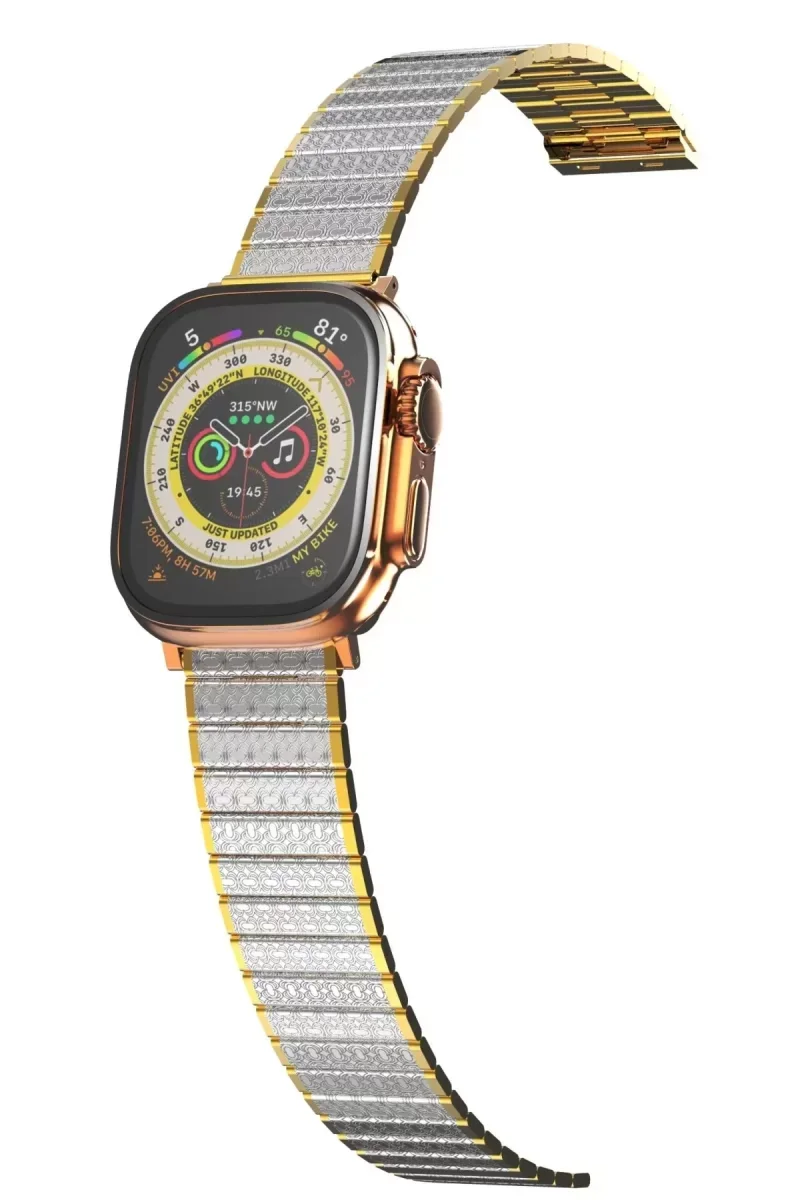 42mm Metal Saat Kordonu - Gümüş-Gold Paslanmaz Çelik Kayış