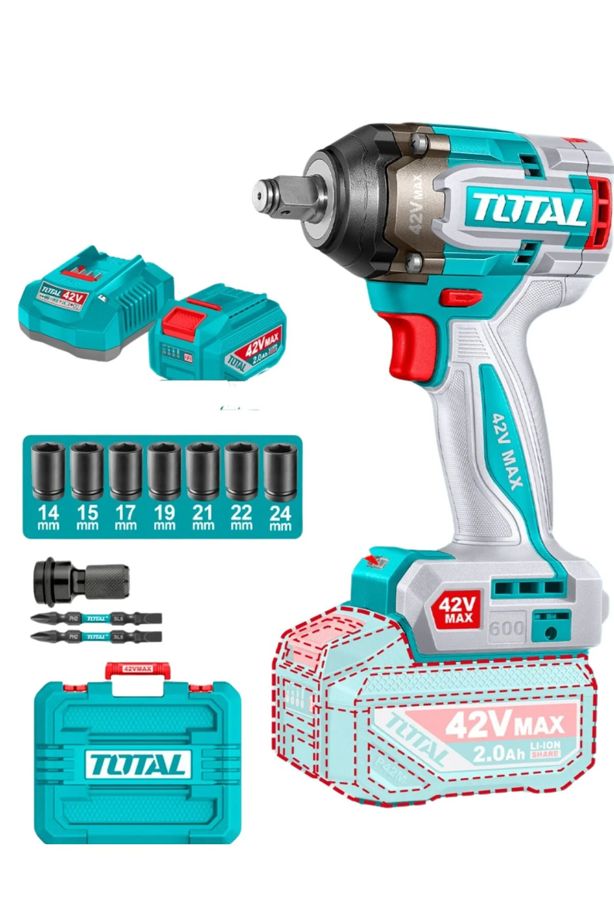 42V Somun Sökme Makinesi Li-ion Akülü Çift Akü TIWLI42602E 42V Somun Sökme Makinesi Li-ion Akülü Çift Akü TIWLI42602E