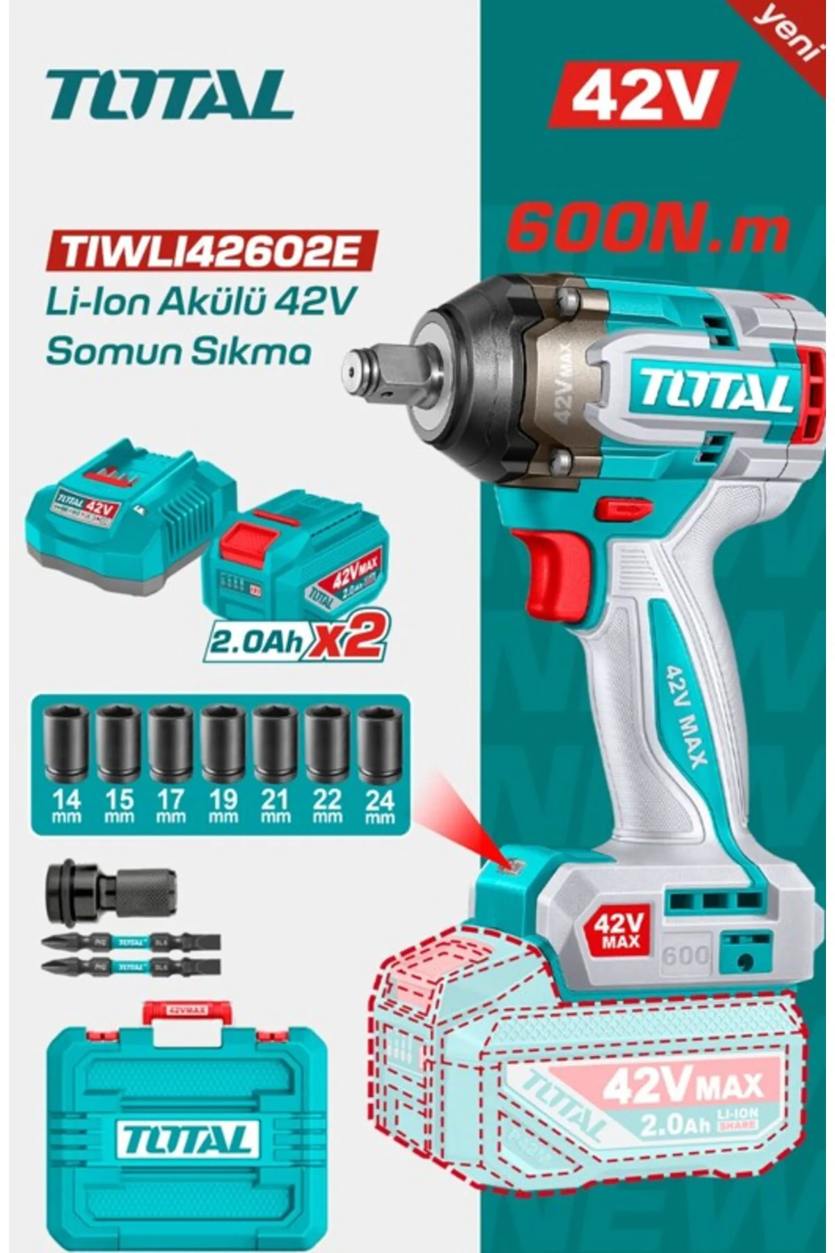 42V Somun Sökme Makinesi Li-ion Akülü Çift Akü TIWLI42602E 42V Somun Sökme Makinesi Li-ion Akülü Çift Akü TIWLI42602E