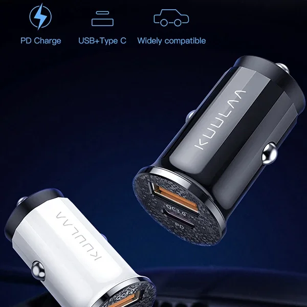 42W USB + Type-C Çift Çıkışlı Mini Hızlı Araç Şarj Cihazı - 2 Cihazda Aynı Anda Hızlı Şarj