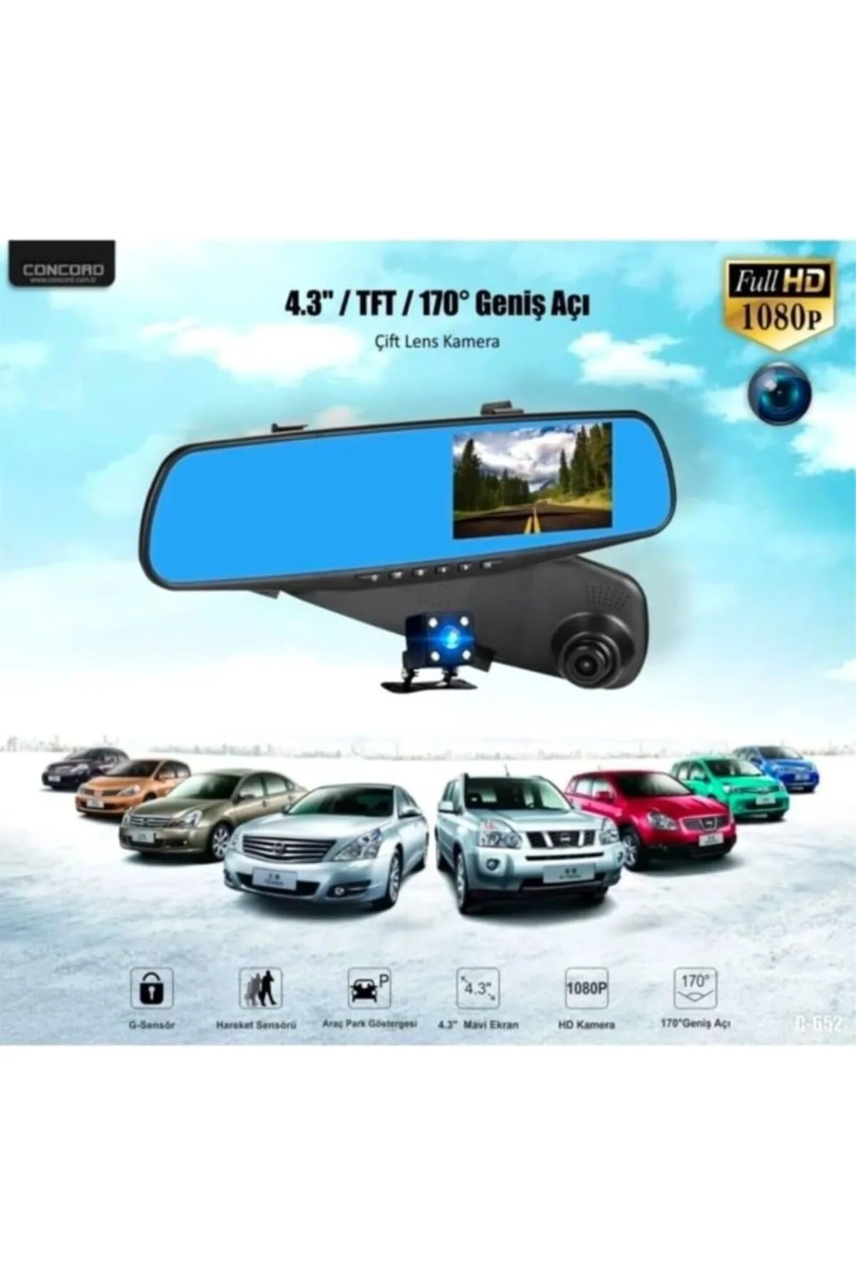 4.3” Dikiz Ayna 1080P Araç Kamerası – Çift Kameralı + Arka Kamera