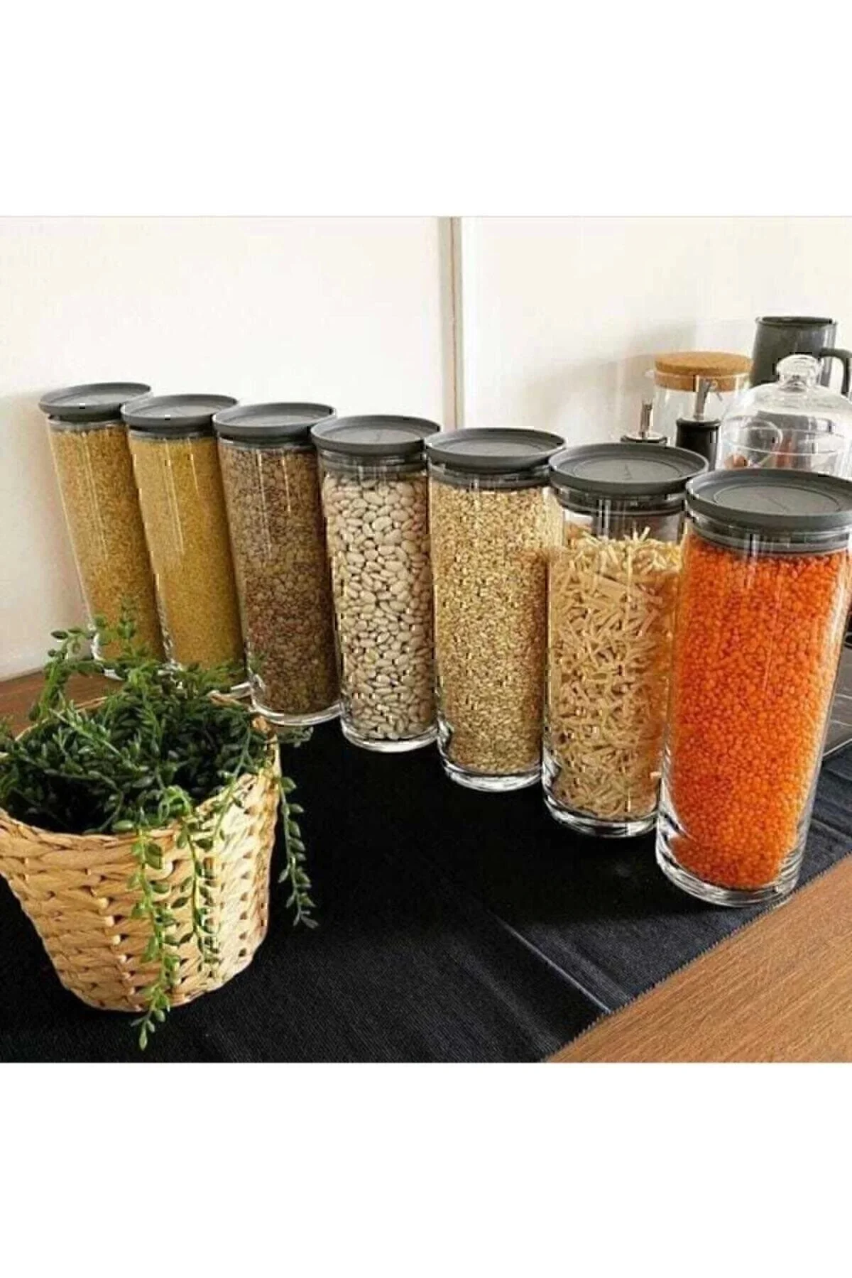 43756 Vakumlu Cam Kavanoz - Cam Erzak Saklama Kabı 1230 Cc 6 Lı Gri 43756 Orjin. Kutulu