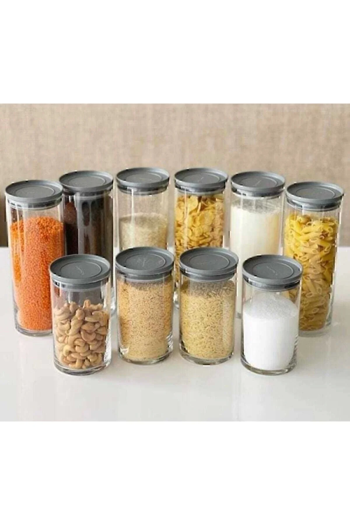43756 Vakumlu Cam Kavanoz - Cam Erzak Saklama Kabı 1230 Cc 6 Lı Gri 43756 Orjin. Kutulu