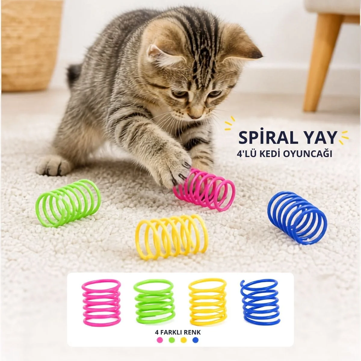 4'lü Renkli Spiral Yay Kedi Oyuncağı, Esnek ve Hareketli Eğlenceli Kedi Oyun Seti 4'lü Renkli Spiral Yay Kedi Oyuncağı, Esnek ve Hareketli Eğlenceli Kedi Oyun Seti