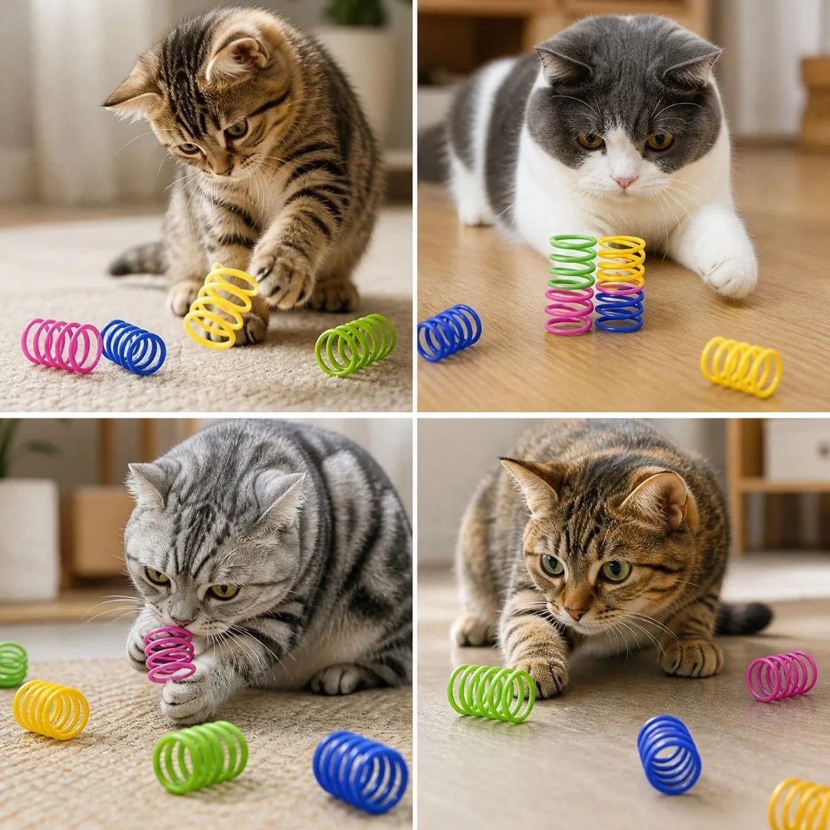 4'lü Renkli Spiral Yay Kedi Oyuncağı, Esnek ve Hareketli Eğlenceli Kedi Oyun Seti 4'lü Renkli Spiral Yay Kedi Oyuncağı, Esnek ve Hareketli Eğlenceli Kedi Oyun Seti