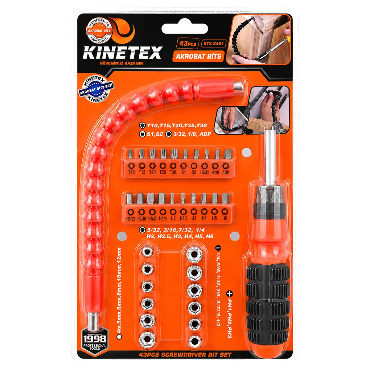 43PCS Silikon Sap Akrobat Uzatmalı Tornavida Bits Seti Manyetik Uç Tutucu KTX-3451
