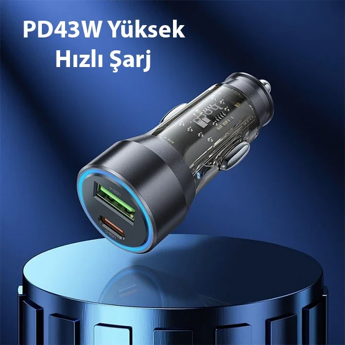 43W USB Araç Şarj Cihazı PD QC 3.0 Type-C Çoklu Hızlı Şarj Aleti