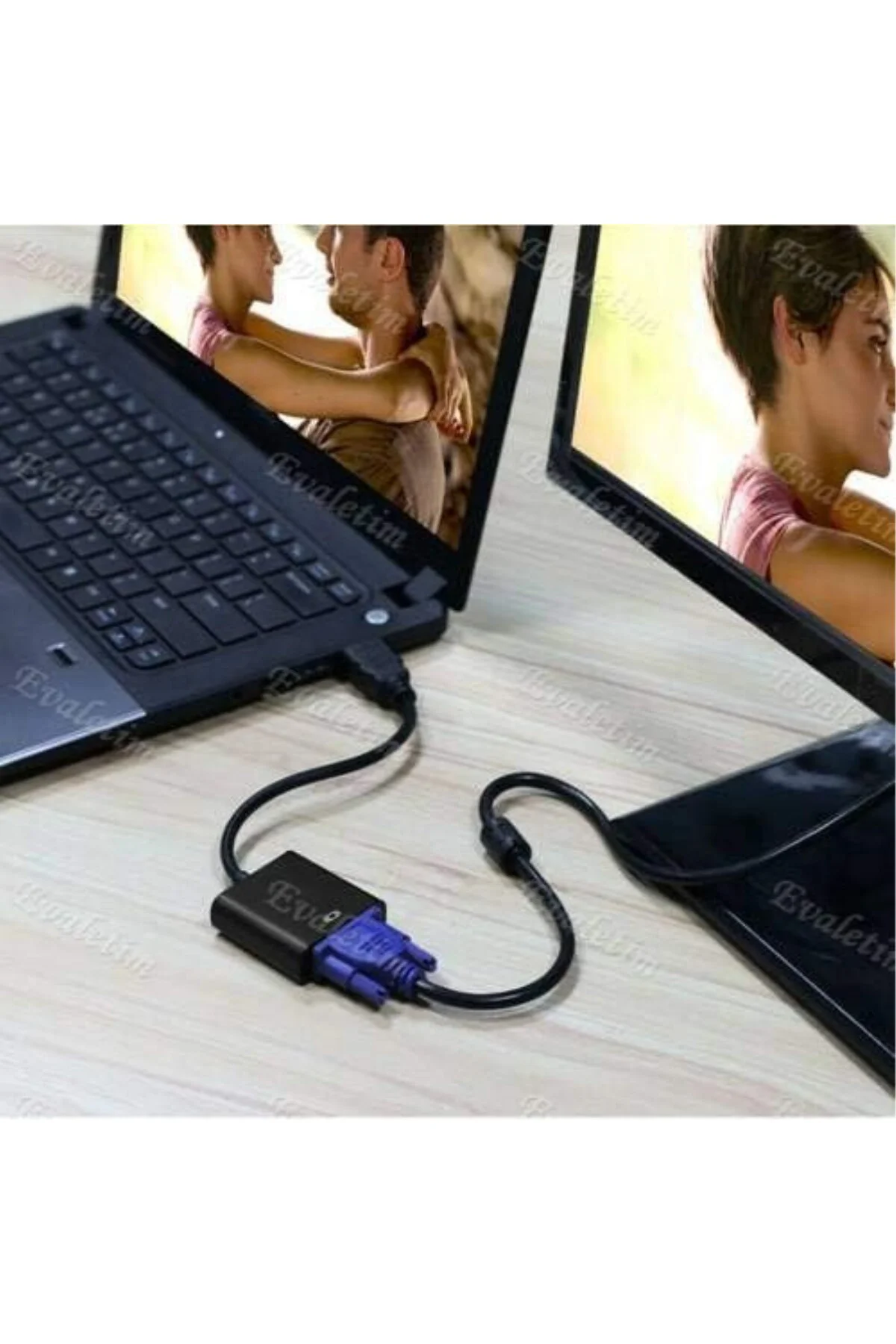 4487 HDMI To Vga Monitör Tv Çevirici Dönüştürücü Kablosu, USB - V