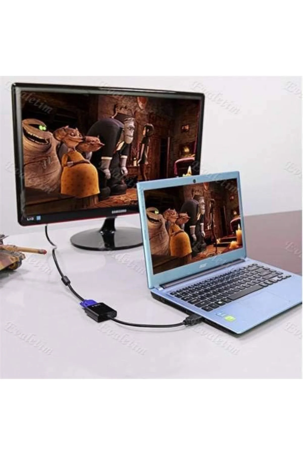 4487 HDMI To Vga Monitör Tv Çevirici Dönüştürücü Kablosu, USB - V