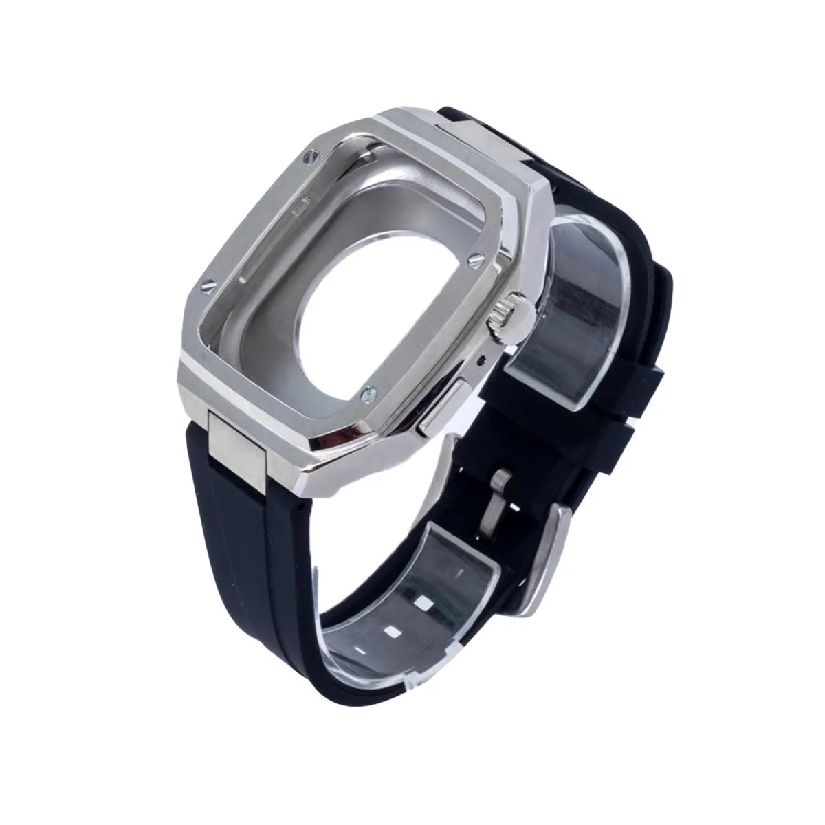 44mm KR402 Metal Kasa Silikon Kordon Saat - Gümüş