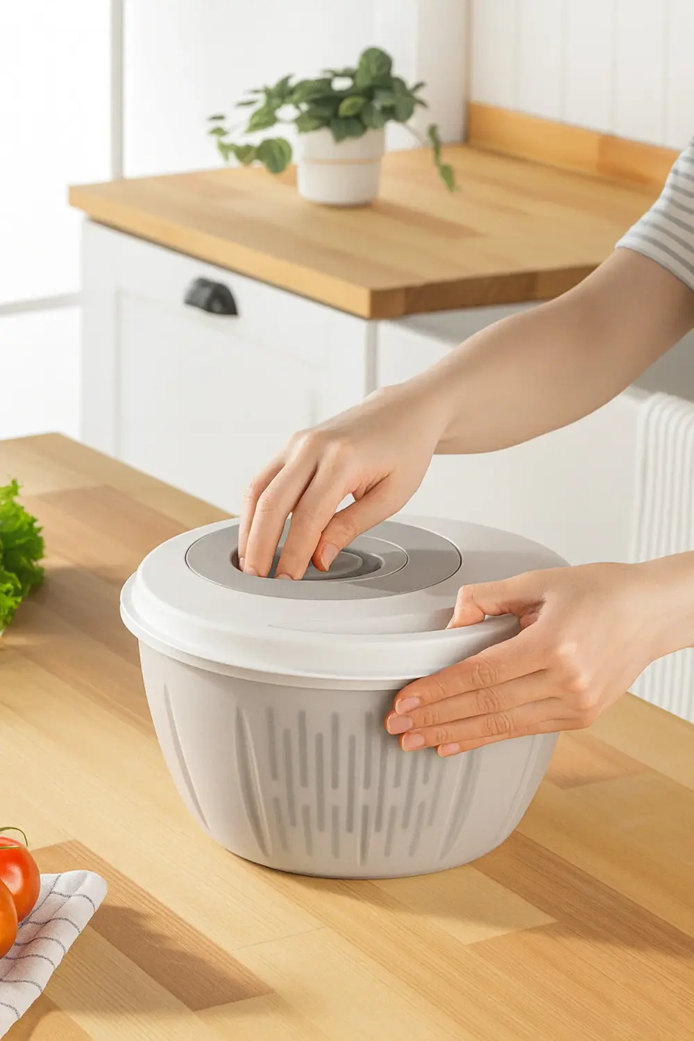 4.5 LT Geniş Hazneli Pratik Döner Mekanizmalı Salata Kurutucu Açı