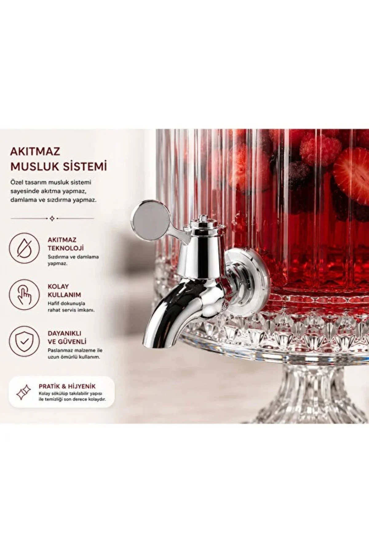 4,5 LT Kristal Desenli Lüx Cam Sebil – Musluklu Ayaklı Limonata &