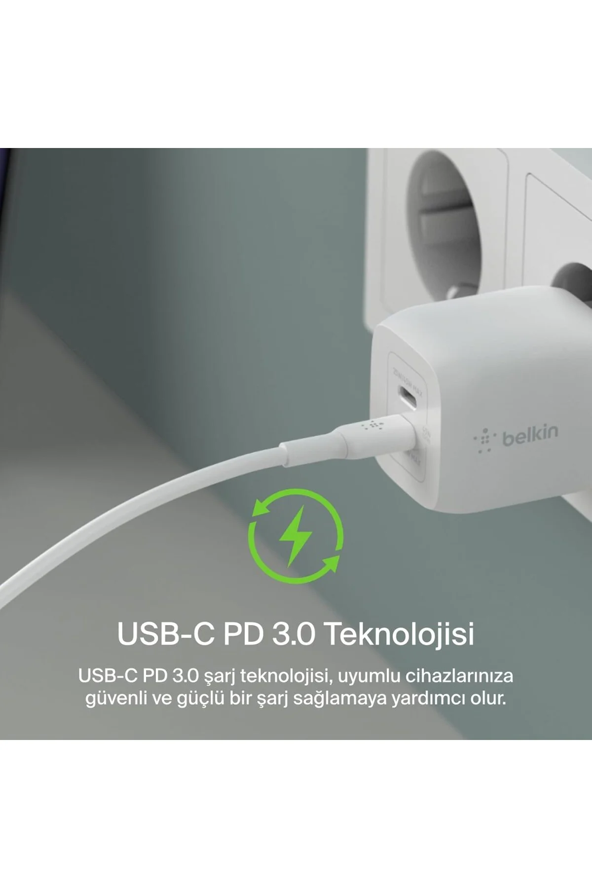 45 W USB-C şarj cihazı, 2 bağlantı noktalı, Power Delivery 3.0 ve GaN teknolojisi ile