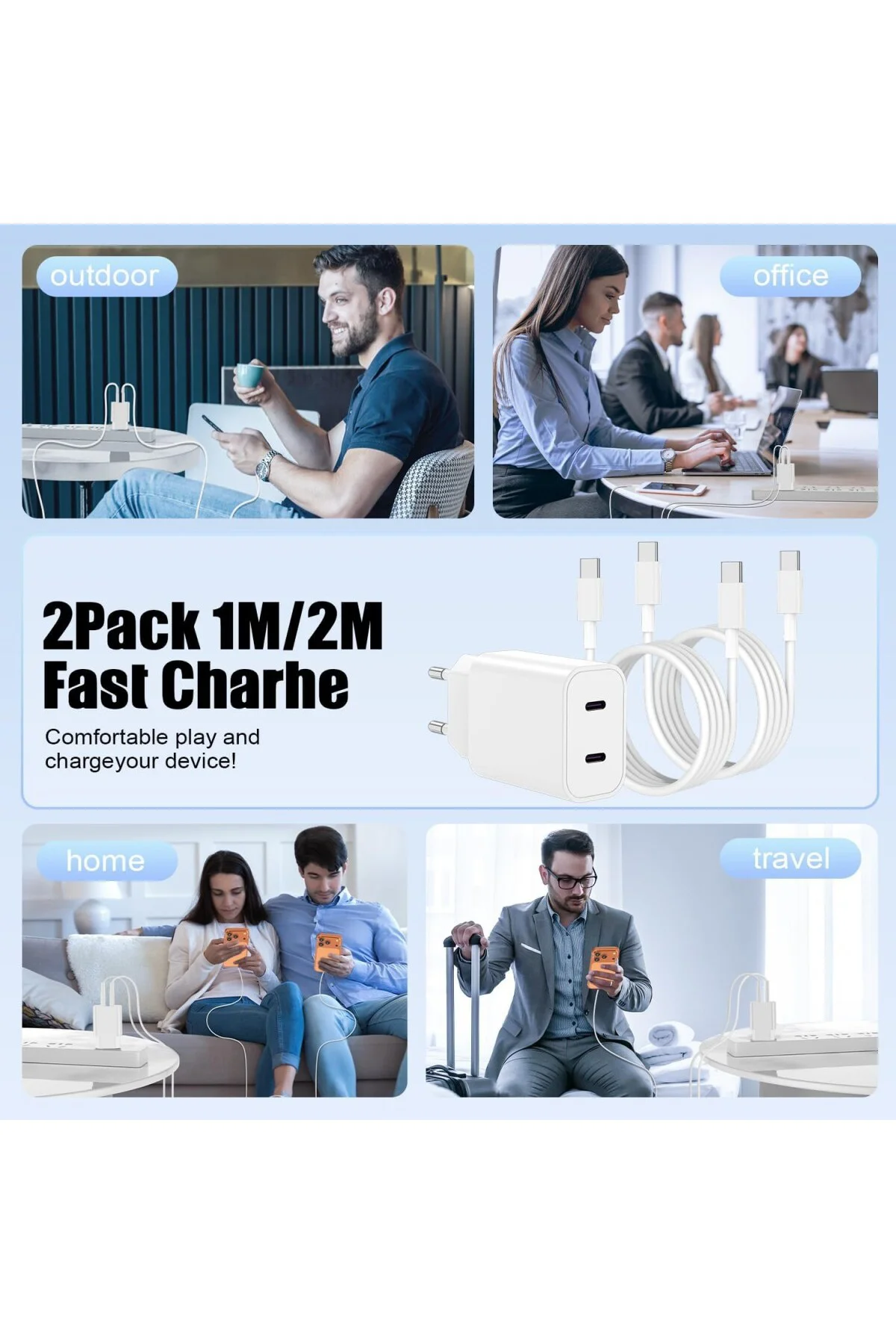 45 W USB C Şarj Cihazı Şarj Kablos tüm markalarla uyumlu u ,2 Port USB C Hızlı Şarj Kablosu