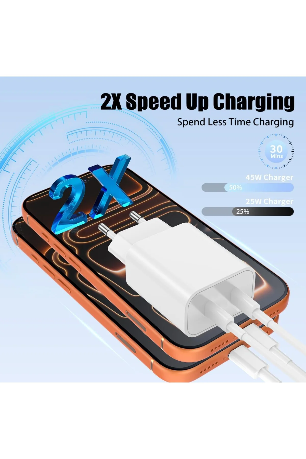 45 W USB C Şarj Cihazı Şarj Kablos tüm markalarla uyumlu u ,2 Port USB C Hızlı Şarj Kablosu