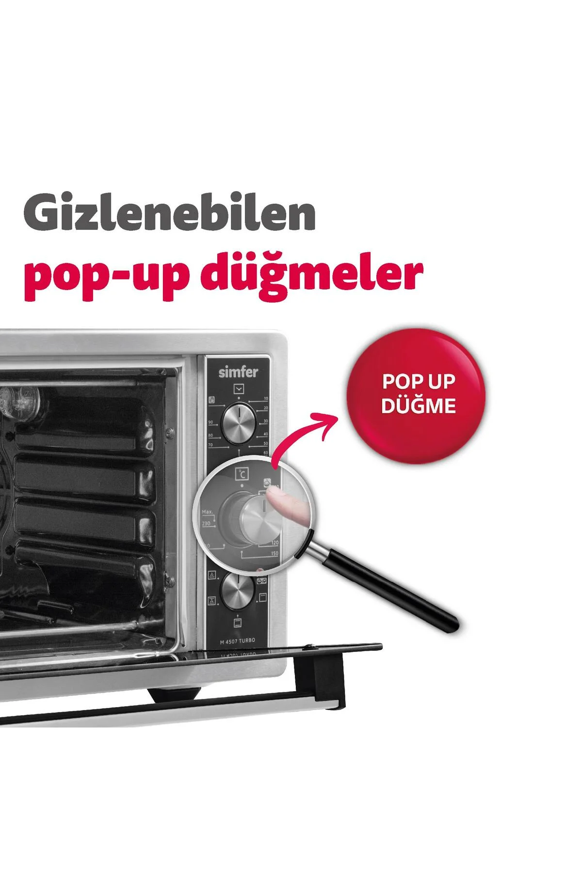 4507 İnox Gri 45 LT Turbo Fan Mini/Midi Fırın - 6 Fonksiyon, Pop-Up Düğme, Yoğurt Yapma & Buz Çözme