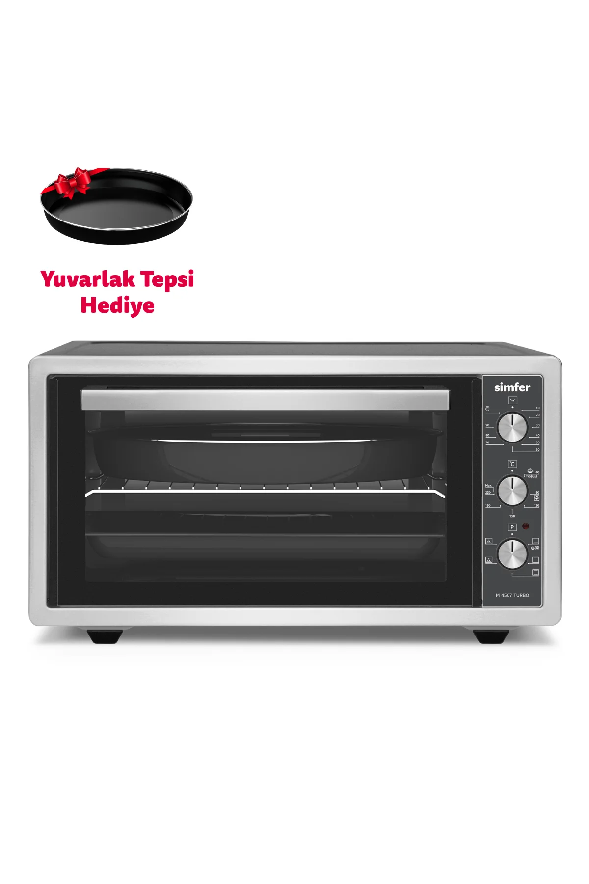 4507 İnox Gri 45 LT Turbo Fan Mini/Midi Fırın - 6 Fonksiyon, Pop-Up Düğme, Yoğurt Yapma & Buz Çözme