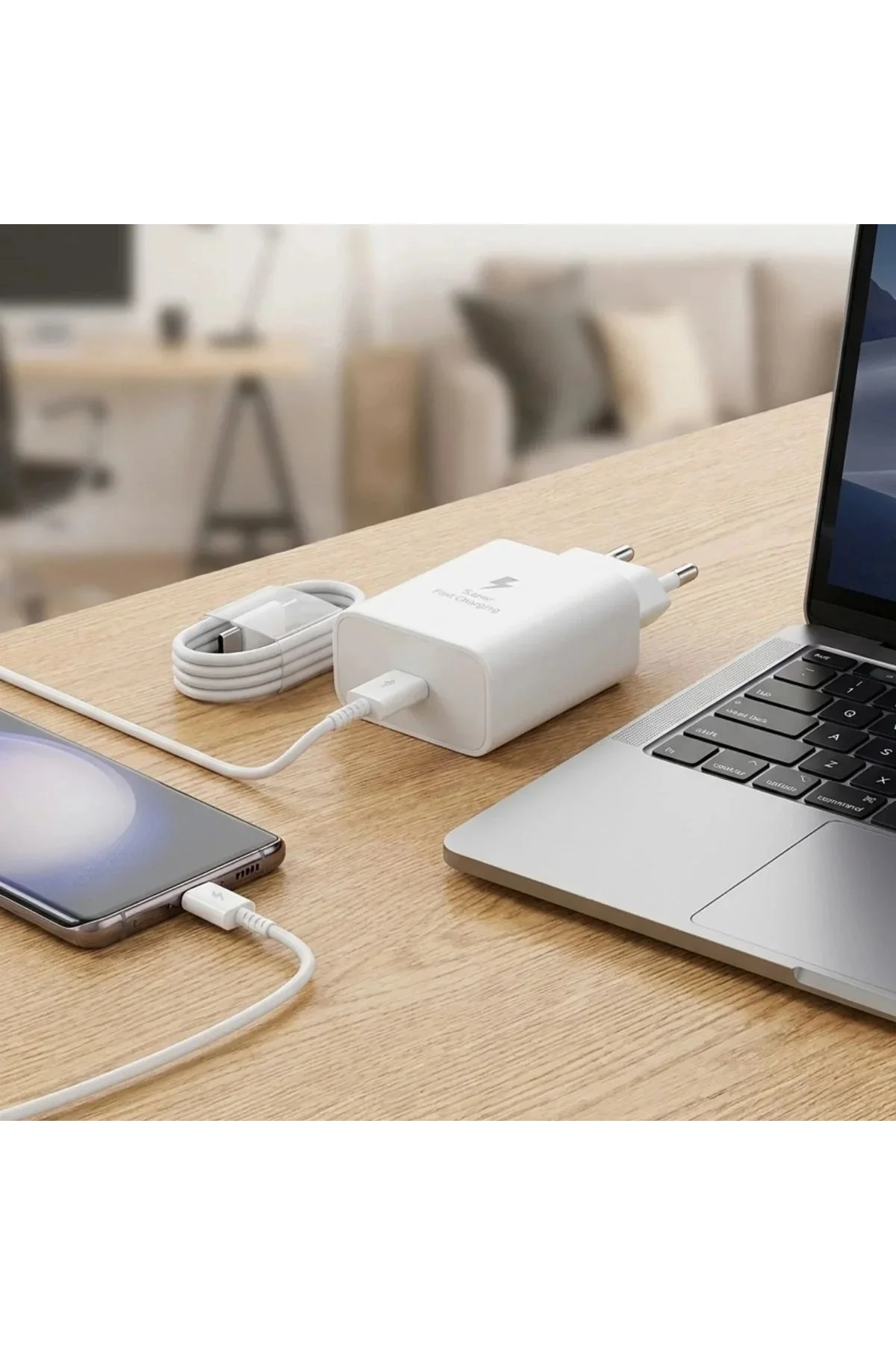 45W Süper Hızlı Şarj Adaptörü USB-C PD 3.0 PPS Fast Charger + 5A Type-C to Type-C Kablo
