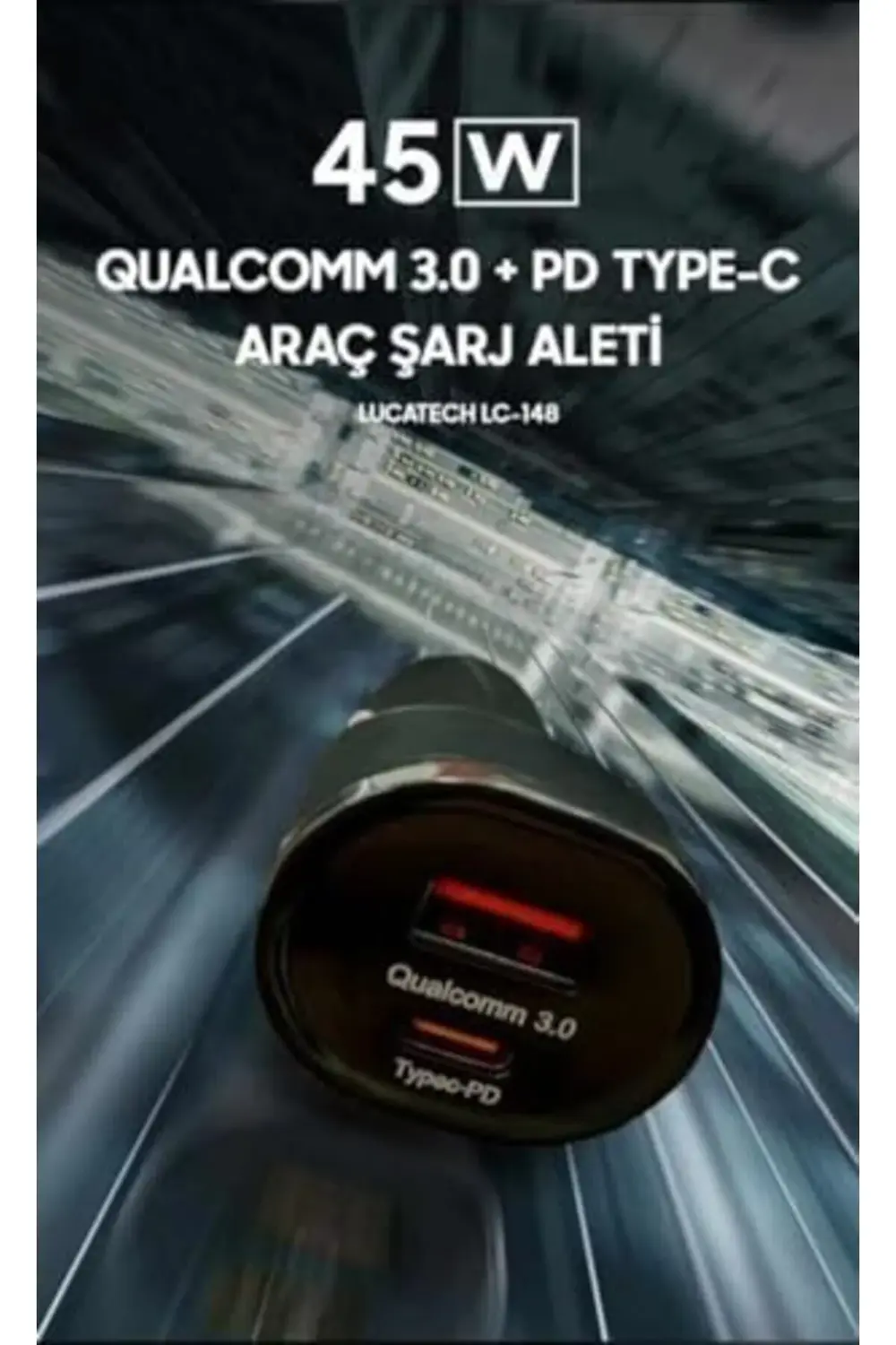45W Ultra Hızlı Araç Şarj Cihazı | PD + USB Çift Girişli | Tüm ci