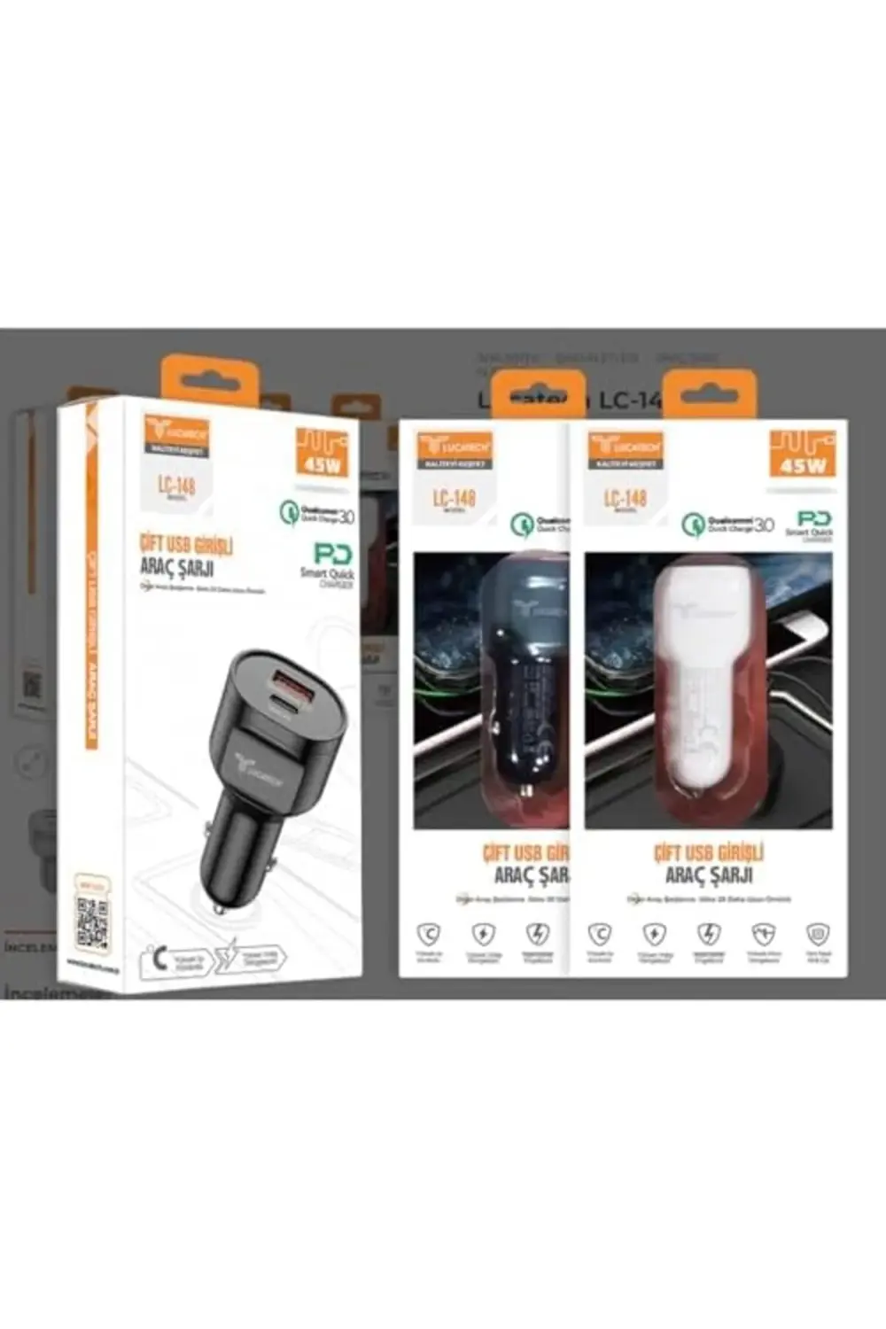 45W Ultra Hızlı Araç Şarj Cihazı | PD + USB Çift Girişli | Tüm ci