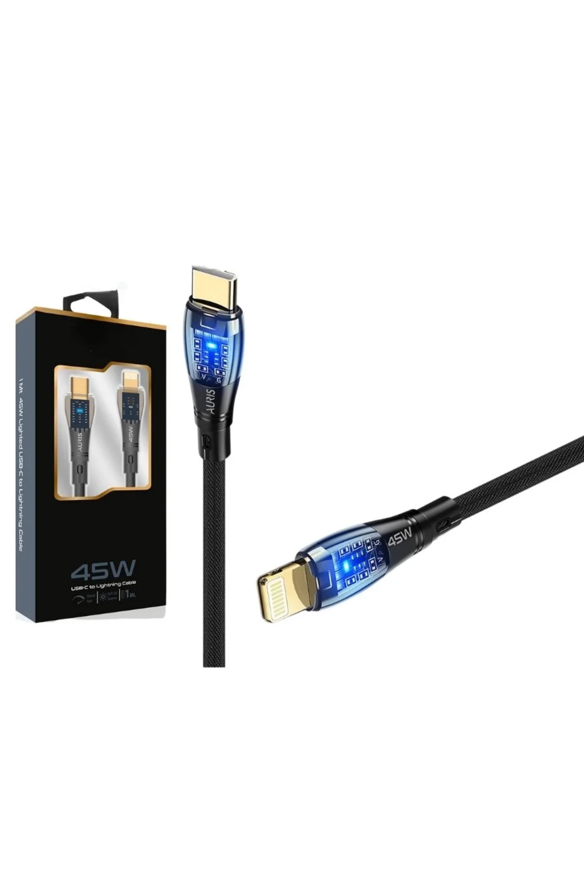 45w Usb-c Lightning Işıklı Şeffaf Kablo Hızlı Şarj, Dayanıklı Tas