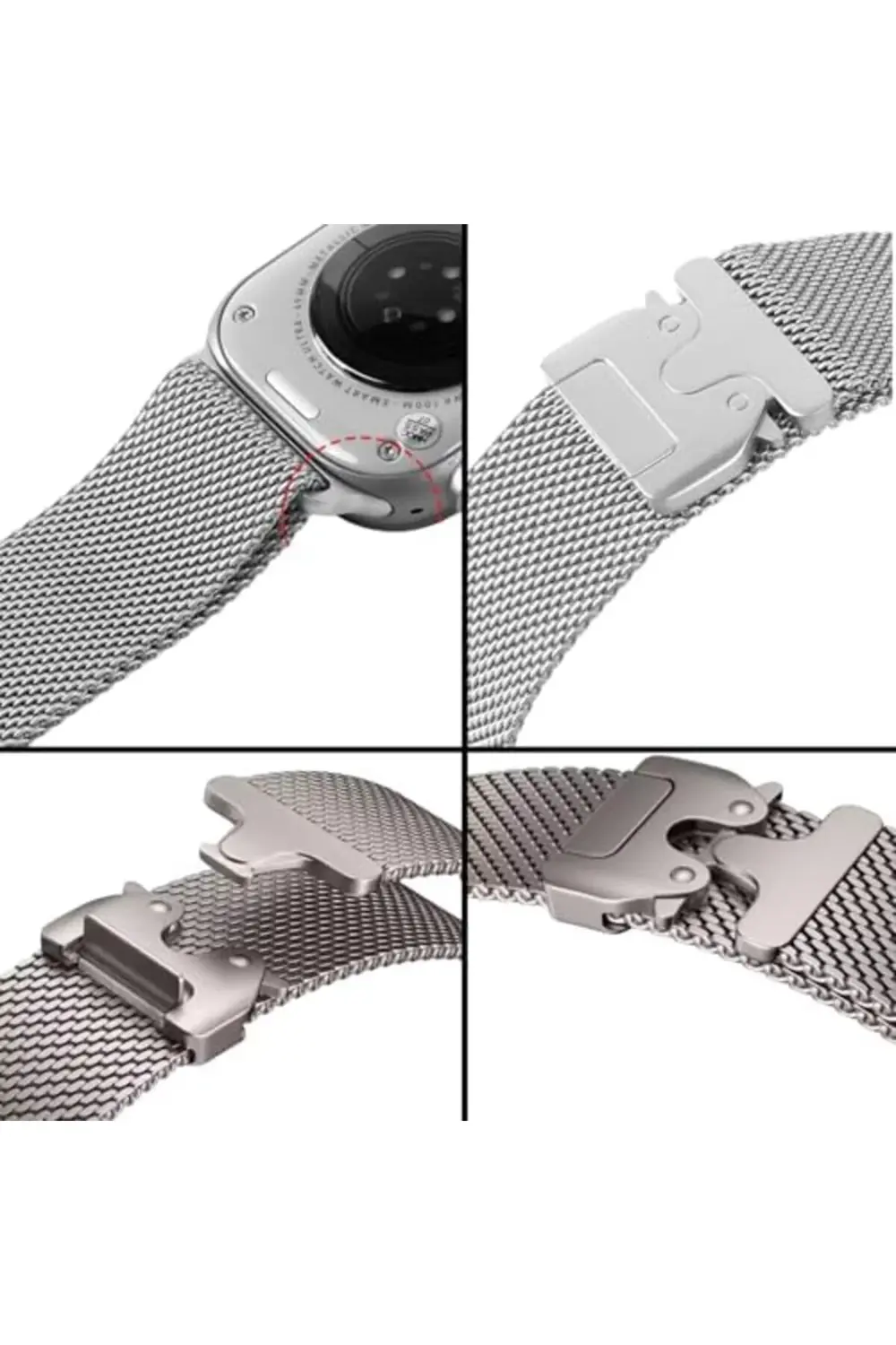 46 mm Uyumlu Metal Kordon, Örgü Çelik Kayış, Ayarlanabilir Toka 3