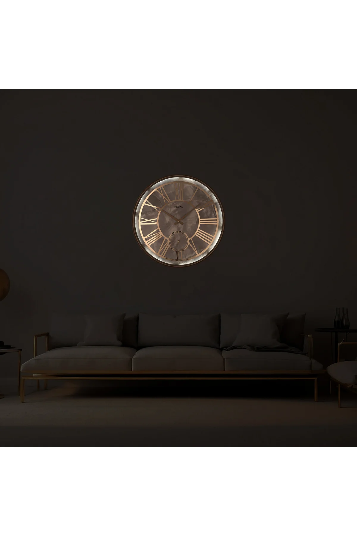 4600 EG Led’li Gold Kadran Kristal - Büyük Boy (60CM) Metal Duvar