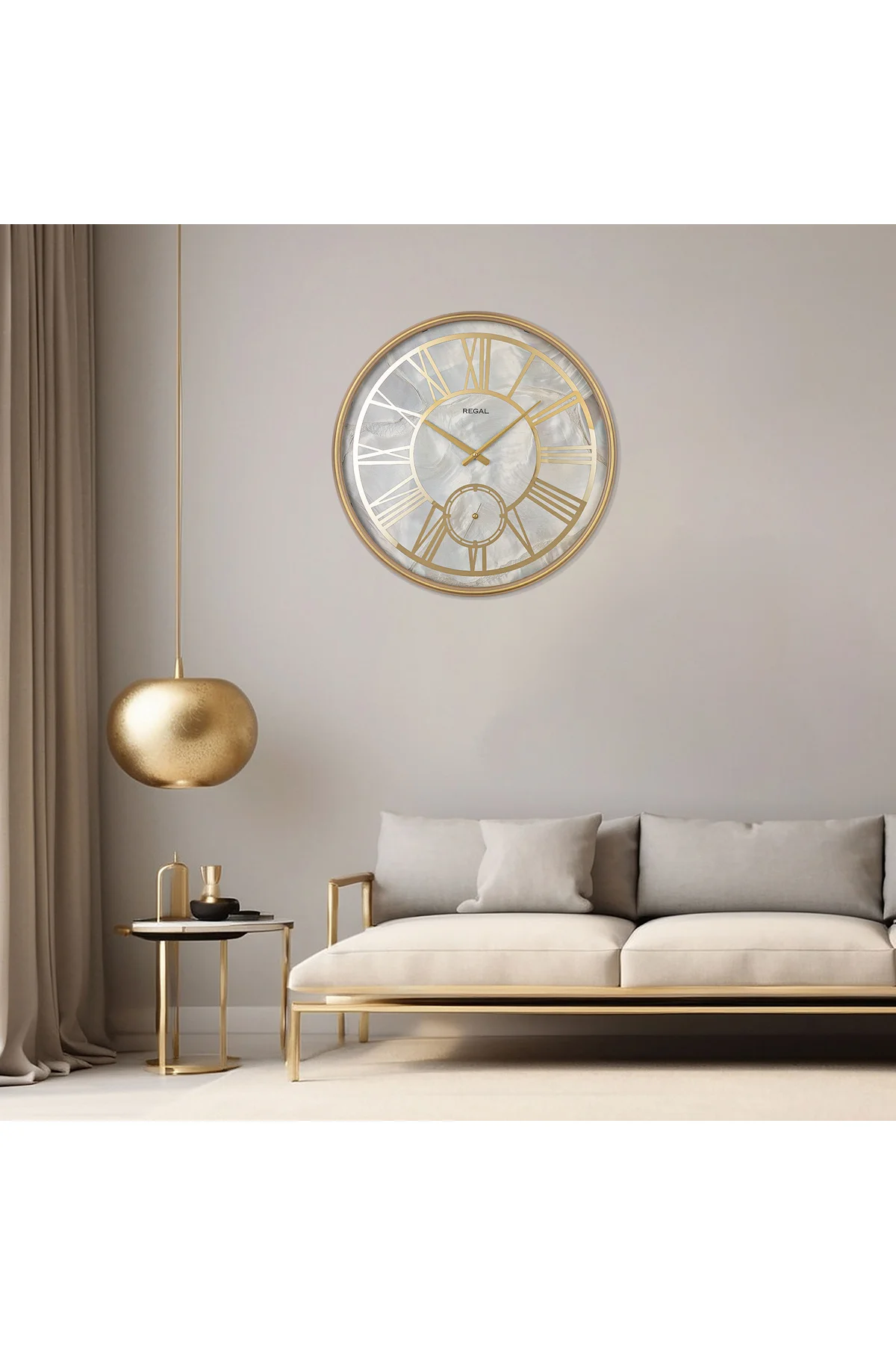 4600 EG Led’li Gold Kadran Kristal - Büyük Boy (60CM) Metal Duvar