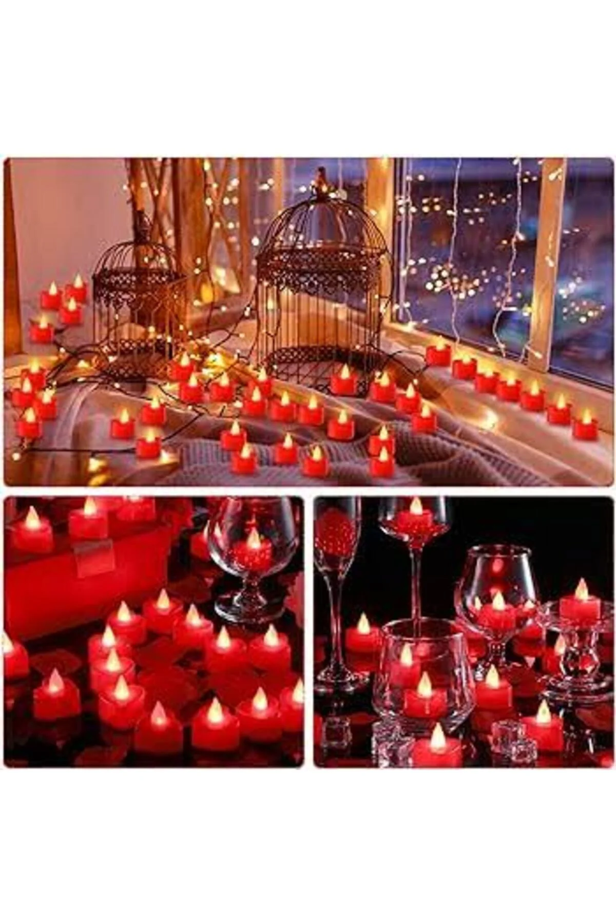 48 Adet Kırmızı Kalpli Kokulu Tealight Mum Sevgiliye Hediye Mum E
