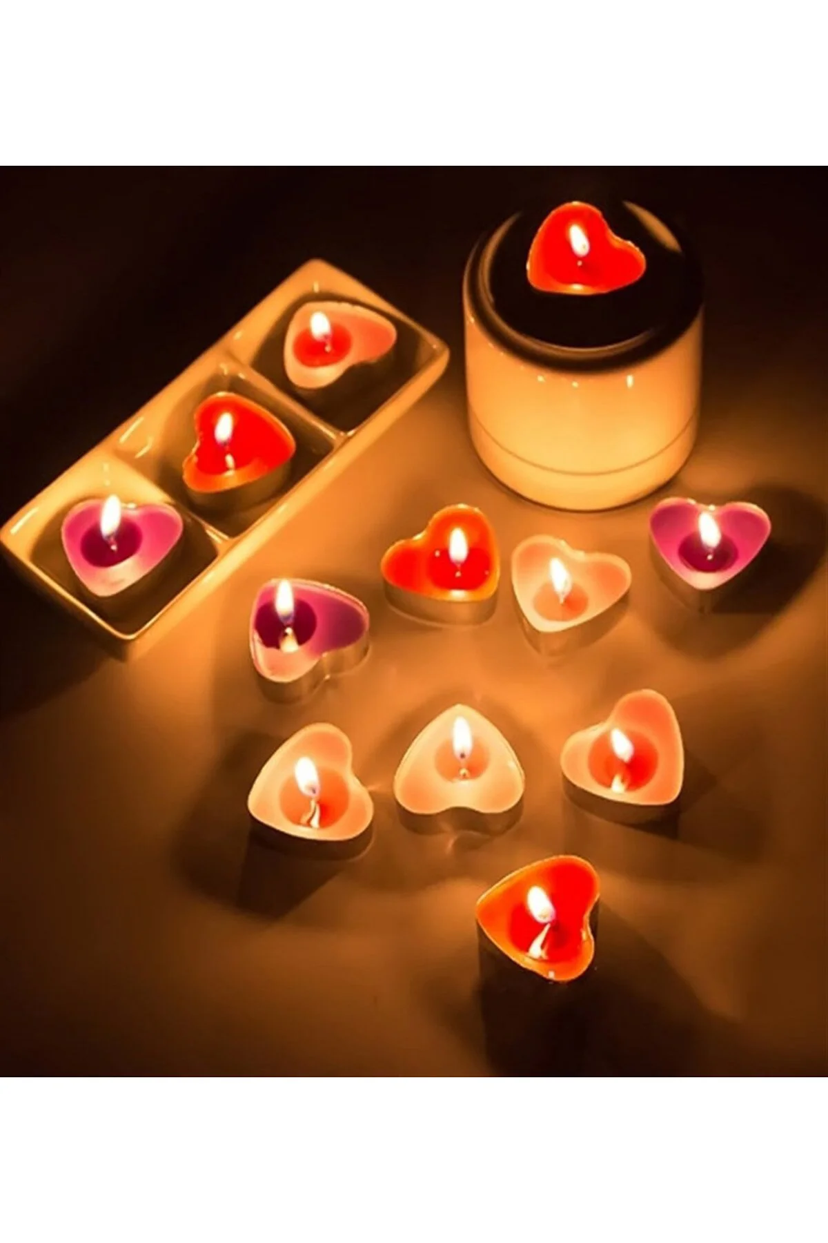 48 Adet Kırmızı Kalpli Kokulu Tealight Mum Sevgiliye Hediye Mum E