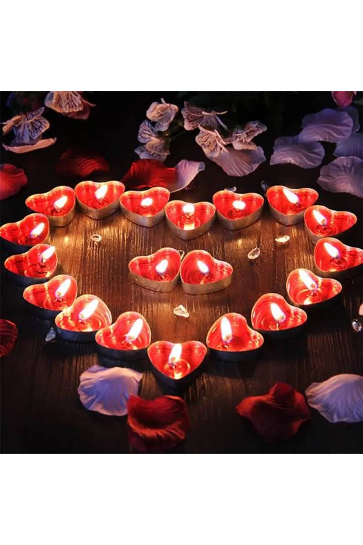 48 Adet Kırmızı Kalpli Kokulu Tealight Mum Sevgiliye Hediye Mum E