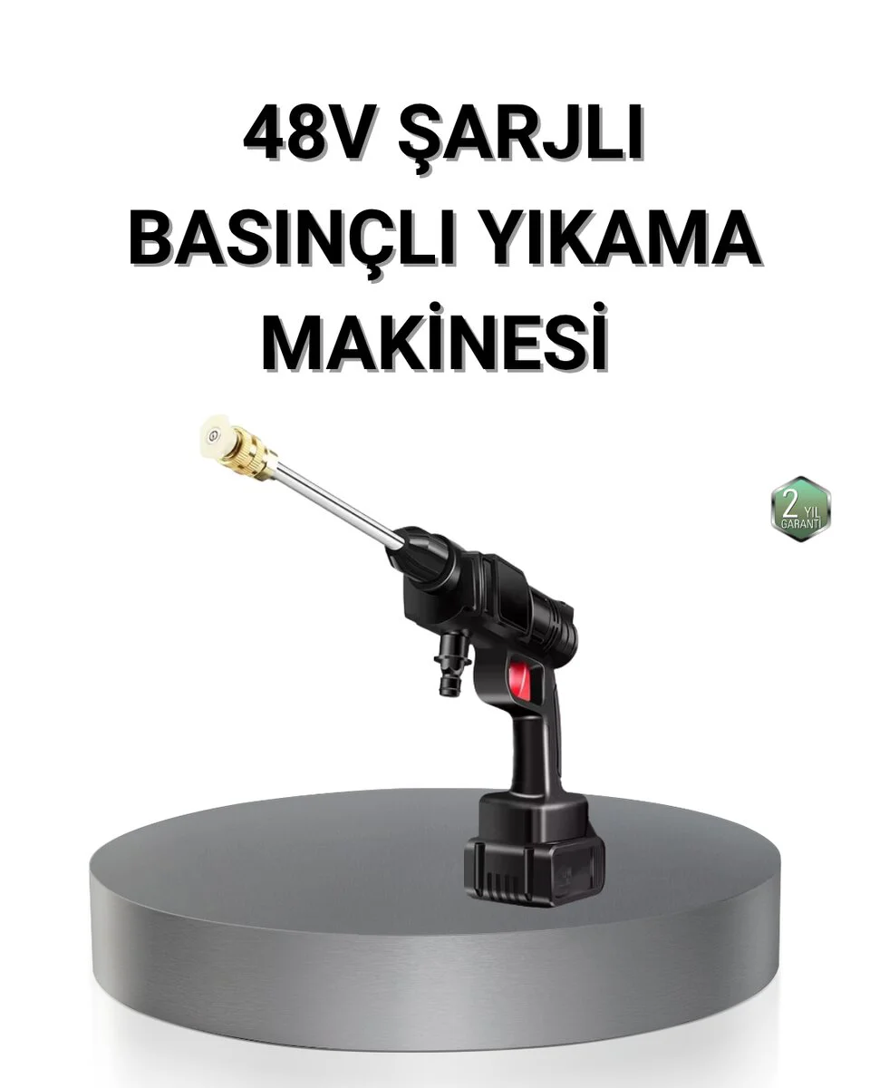 48V Kablosuz Basınçlı Yıkama Makinesi - Köpük Hazneli, 2 Pil ve 5m Hortum