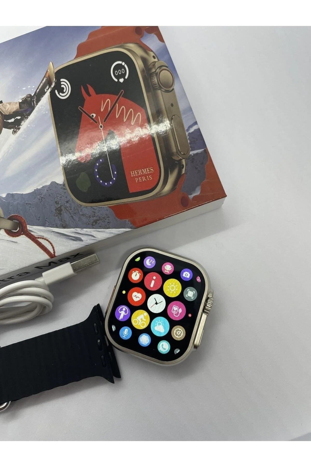 49 mm Ekranlı Siyah Silikon Kordonlu Akıllı Saat, Nabız Sensörü ve Sesli Görüşme Özellikli