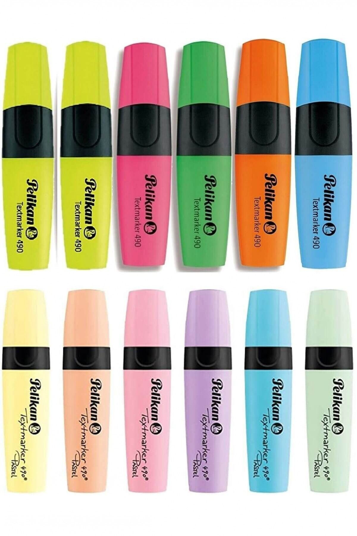 490 Fosforlu Kalem 12'li Neon Pastel Renkler