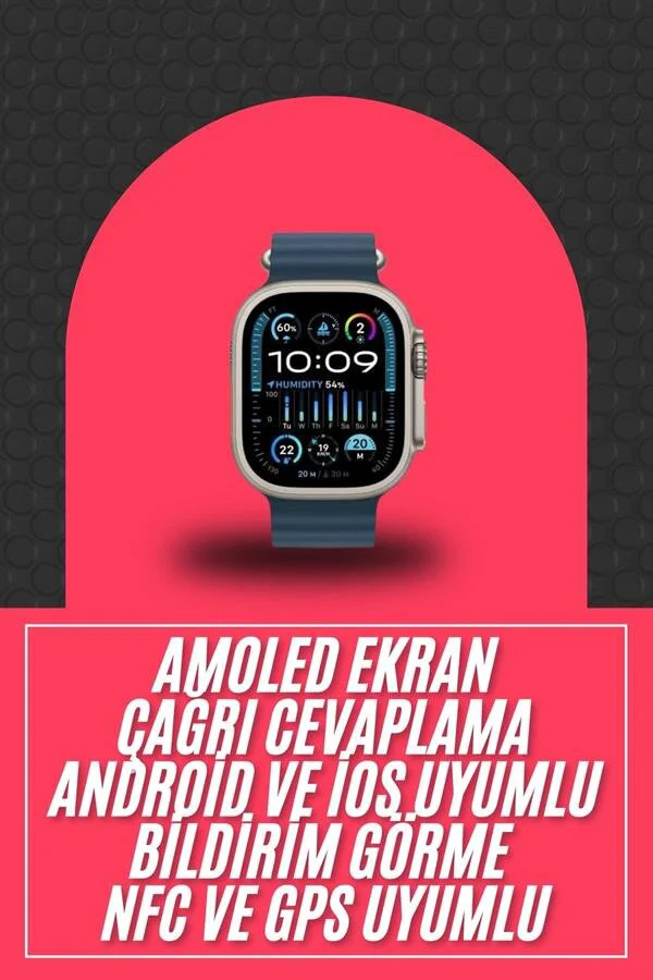 49mm Akıllı Saat Amoled Ekranlı Kadın Erkek Kol Saati Plastik Kor