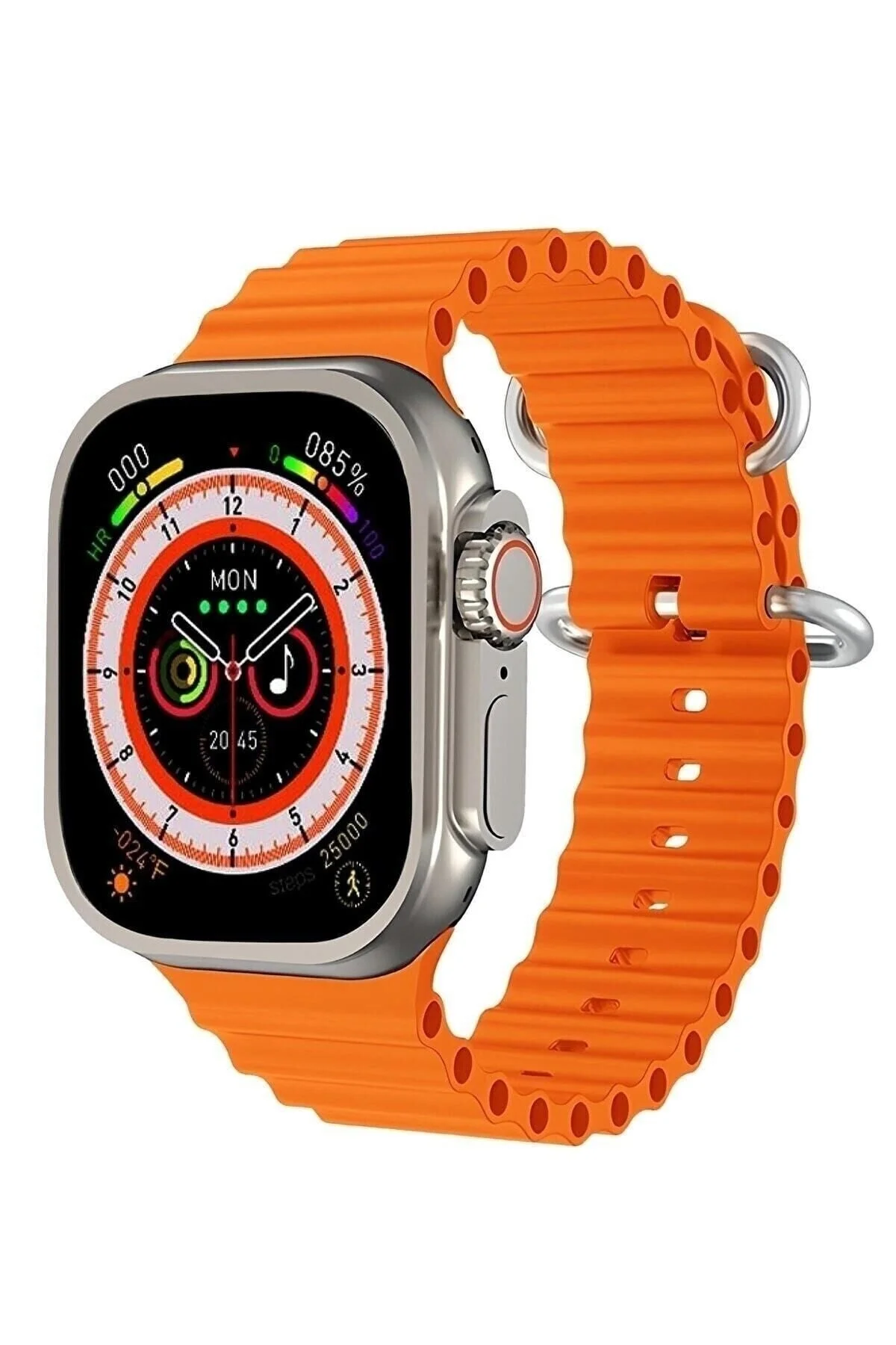 49mm Gümüş Kasa ve Turuncu Çelik Kordonlu Akıllı Saat - Nabız, GPS, Uyku Takibi Özellikli