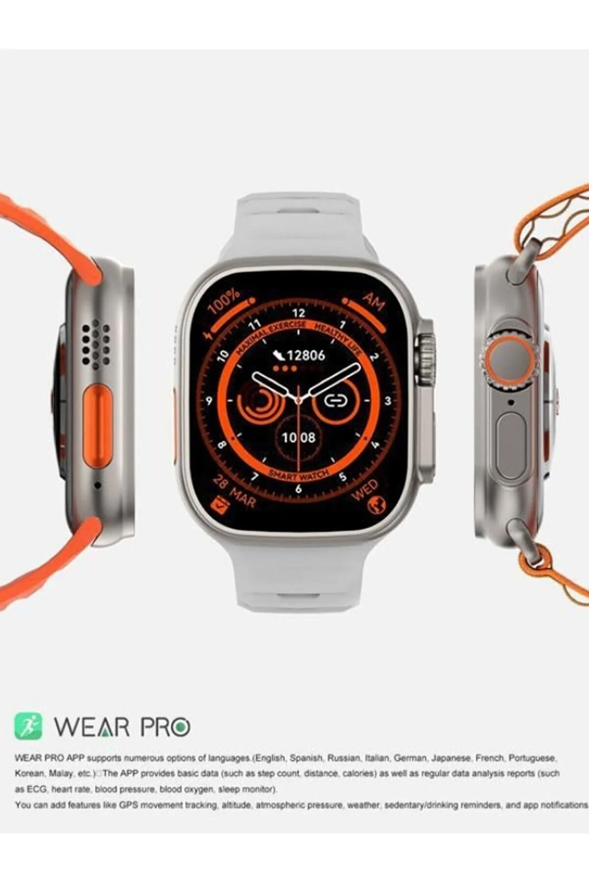 49mm Siyah Kasa ve Turuncu Silikon Kordonlu Akıllı Saat - GPS, Nabız ve Uyku Takibi Özellikli