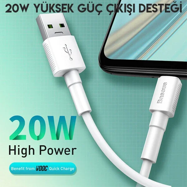 4A Hızlı Micro USB Şarj Kablosu – 20W VOOC Destekli 1 Metre Beyaz