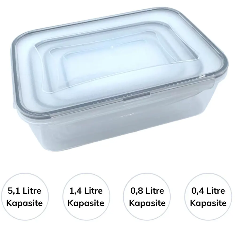 4'lü İç İçe Sızdırmaz Contalı Kilitli Kapaklı Plastik Erzak 