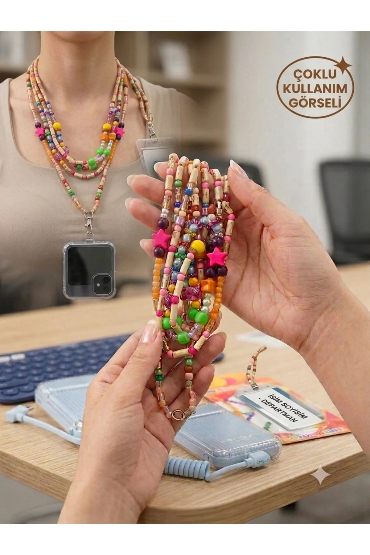 4,as Boyun askı boncuk telefon isimlik askı ipi