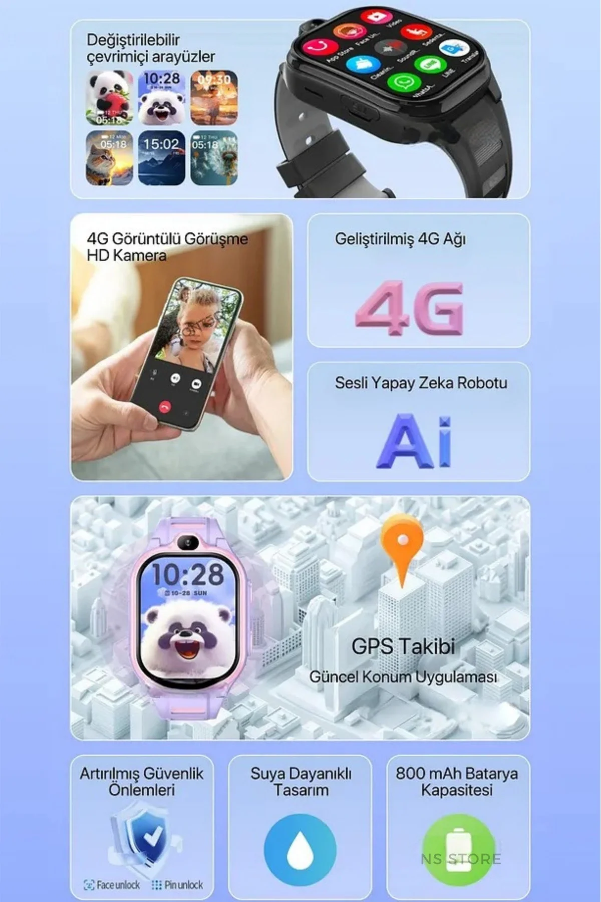 4G Bağlantılı Akıllı Çocuk Saati, GPS Konum Takibi ve Görüntülü Konuşma Özellikli