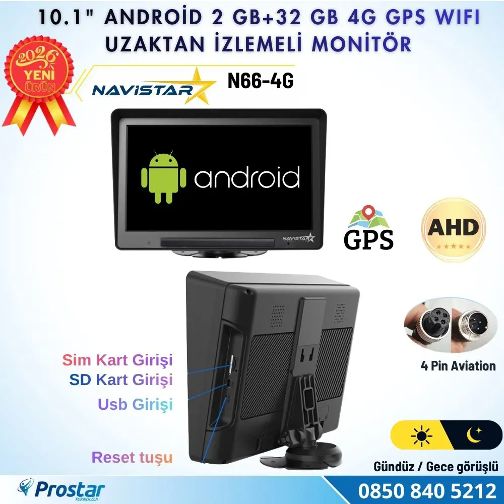 4G Uzaktan izlemeli 10 inç Android, 4 Kameralı, Wifi, GPS, Blueto