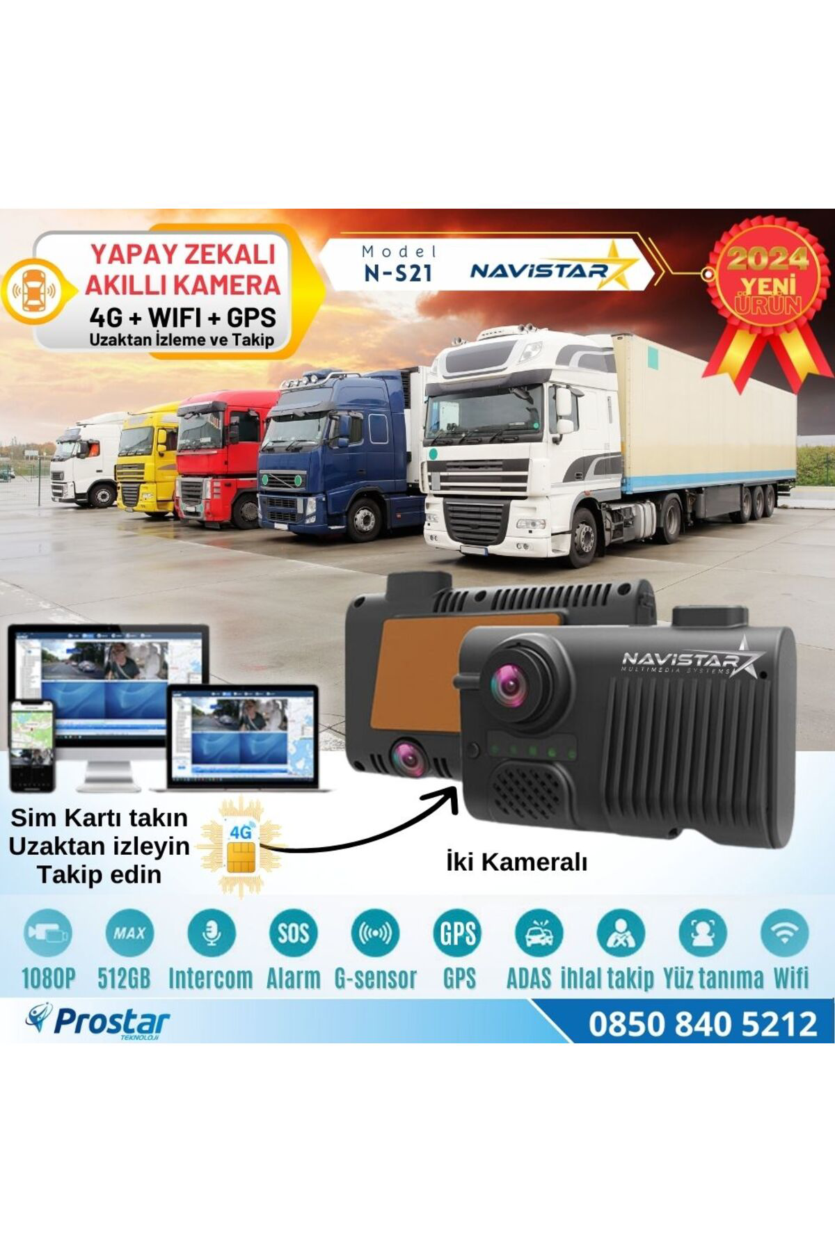 Navistar 4G Uzaktan İzlemeli 2 Kameralı Wifi Gps Yapay Zeka Destekli Akıll
