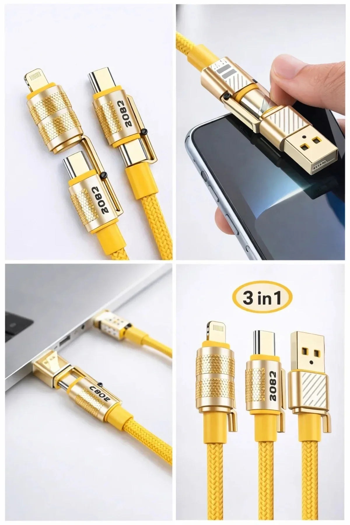 4in1 Hızlı Şarj Ve Data Kablosu Type-c / Lightning / cro Usb PL-8631