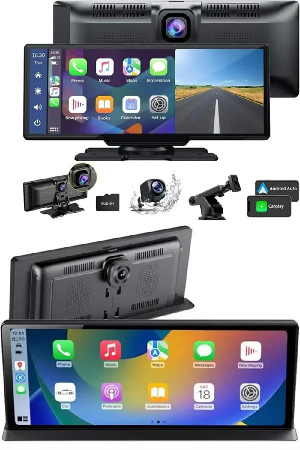 4K 10.2 İnç Çift Kameralı Araç Multimedya Ekranı CarPlay Kablosuz