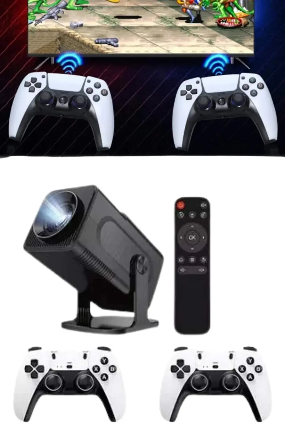 4K Android Smart Wi-fi Çift Kollu Projeksiyon Game Box Kumandalı