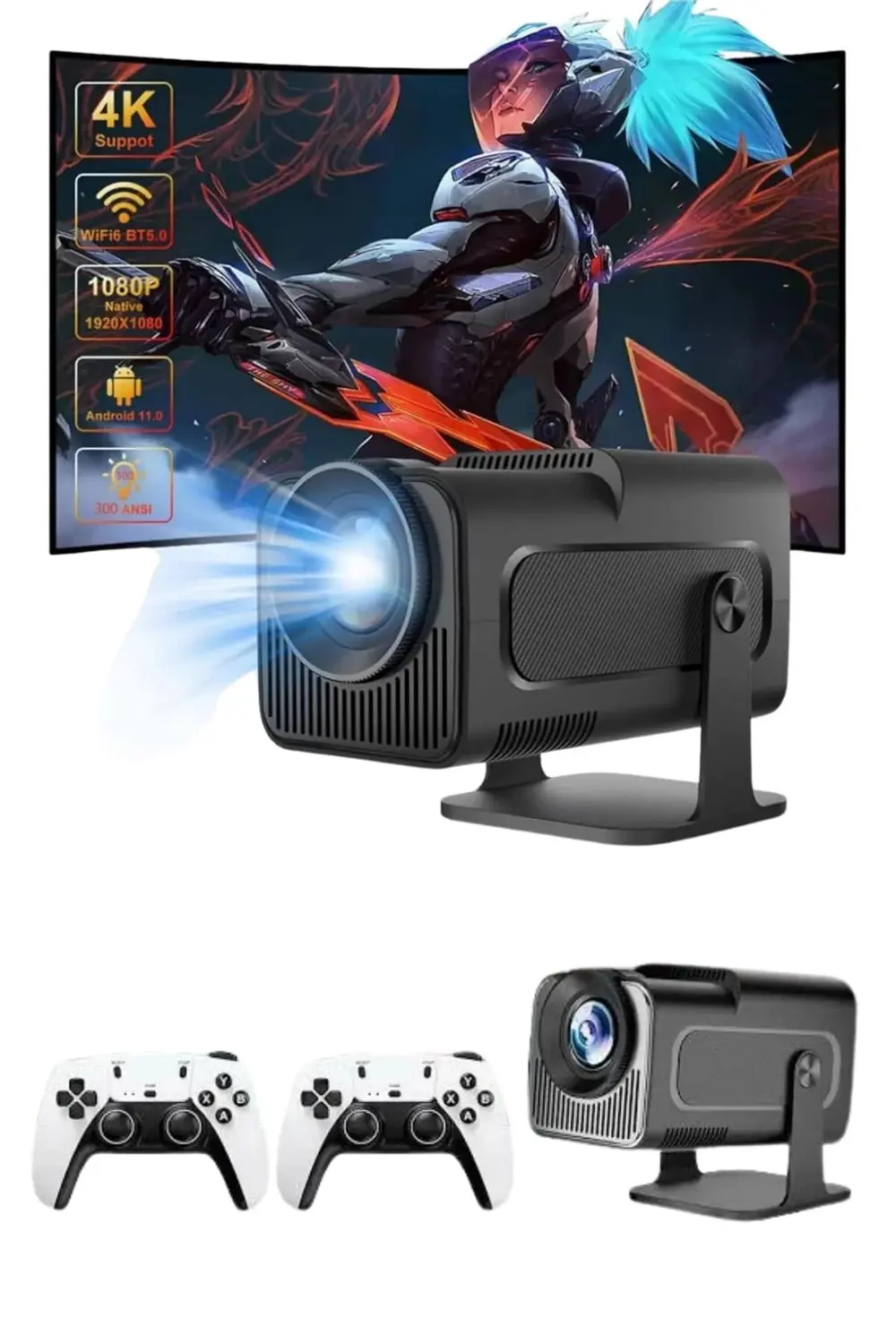 4K Android Smart Wi-fi Çift Kollu Projeksiyon Game Box Kumandalı