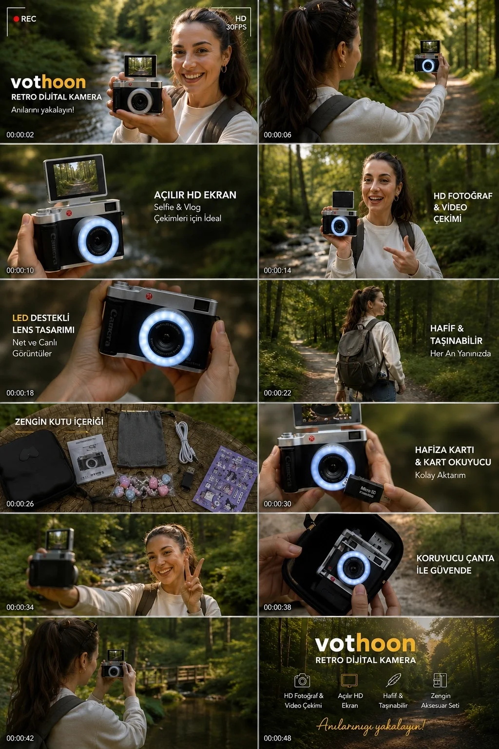 4k Çantalı Dijital Retro Video Kamera 48mp 16x Zoom Işıklı (32gb) Kart Dijital Fotoğraf Makinesi Sarı