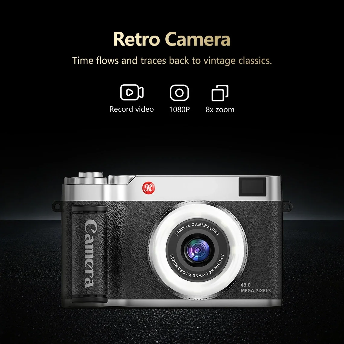 4k Çantalı Dijital Retro Video Kamera 48mp 16x Zoom Işıklı (32gb) Kart Dijital Fotoğraf Makinesi Siyah
