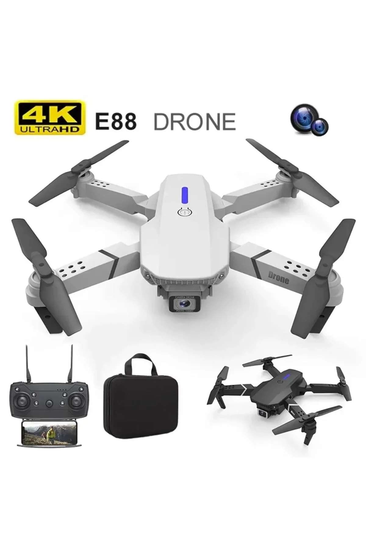 4K Çift Kameralı Katlanabilir Drone, WiFi Kontrol ve Uzaktan Kumanda ile Kullanım